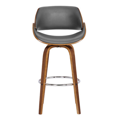 26" Gray And Brown Faux Leather And Fabric And Iron Low Back Counter Height Swivel Bar Chair HomeRoots