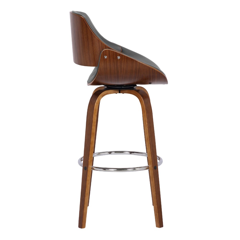 26" Gray And Brown Faux Leather And Fabric And Iron Low Back Counter Height Swivel Bar Chair HomeRoots