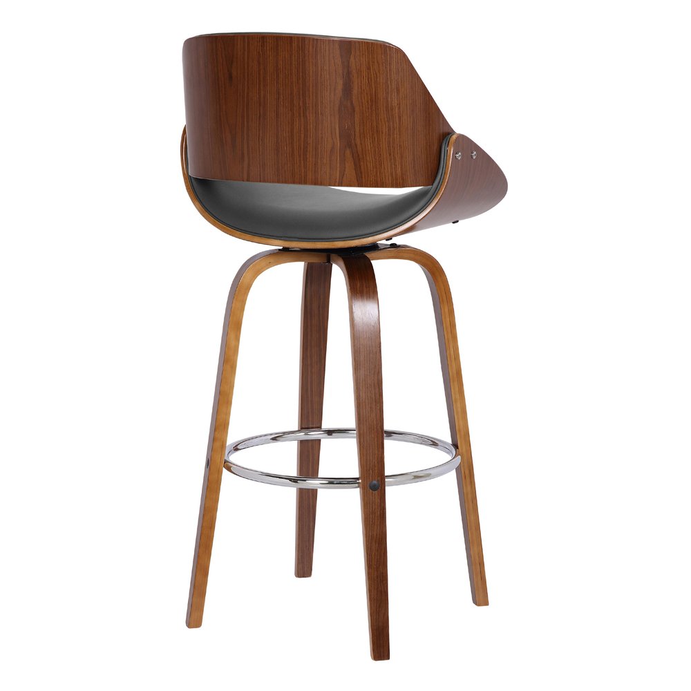 26" Gray And Brown Faux Leather And Fabric And Iron Low Back Counter Height Swivel Bar Chair HomeRoots