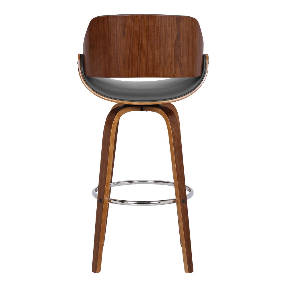 26" Gray And Brown Faux Leather And Fabric And Iron Low Back Counter Height Swivel Bar Chair HomeRoots