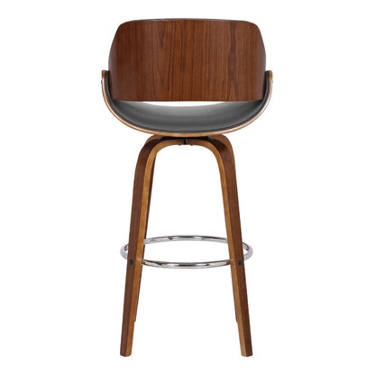 26" Gray And Brown Faux Leather And Fabric And Iron Low Back Counter Height Swivel Bar Chair HomeRoots