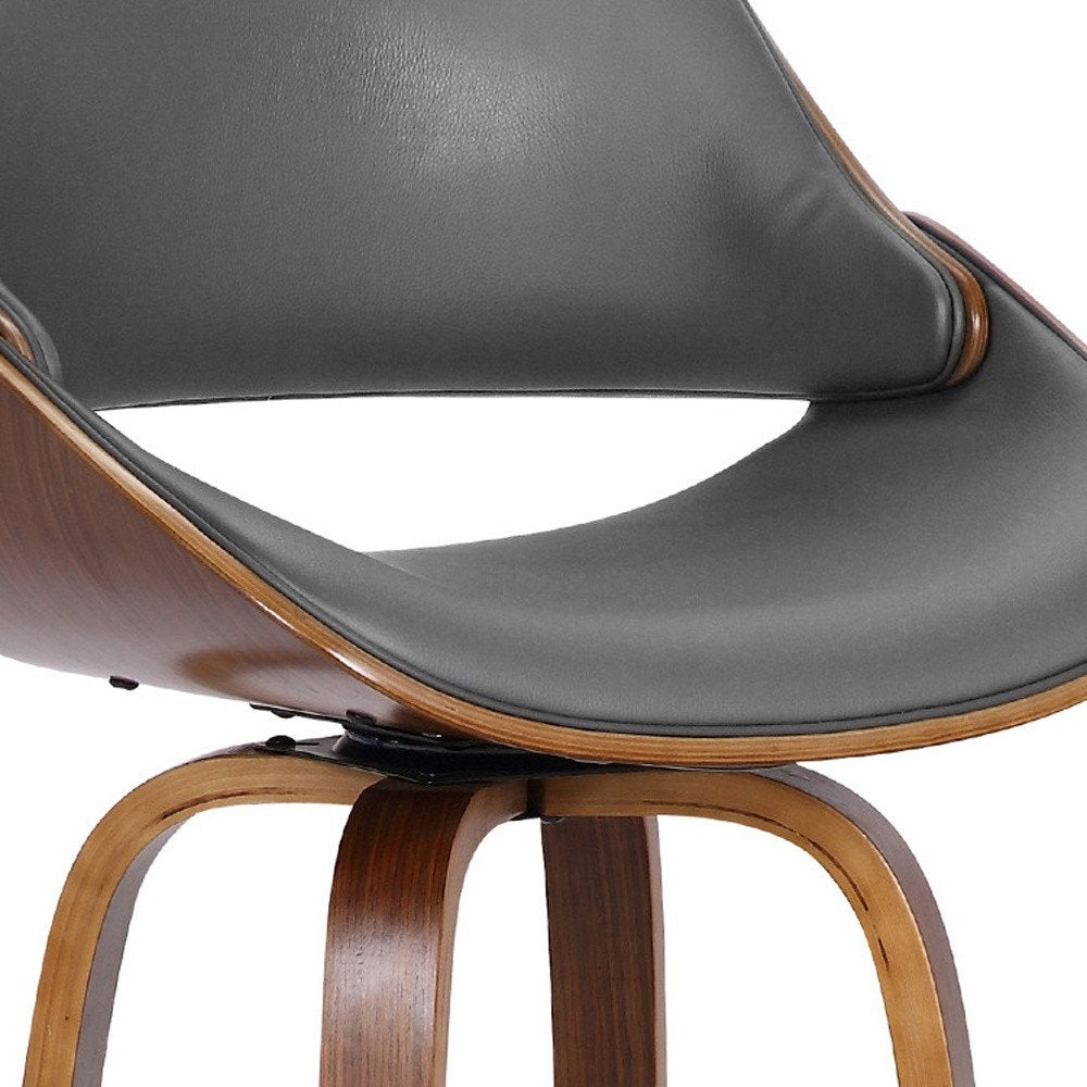 26" Gray And Brown Faux Leather And Fabric And Iron Low Back Counter Height Swivel Bar Chair HomeRoots