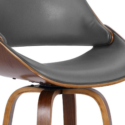 26" Gray And Brown Faux Leather And Fabric And Iron Low Back Counter Height Swivel Bar Chair HomeRoots