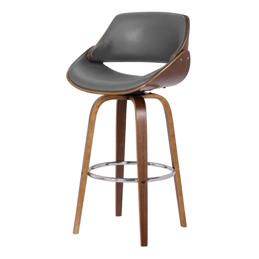 26" Gray And Brown Faux Leather And Fabric And Iron Low Back Counter Height Swivel Bar Chair HomeRoots