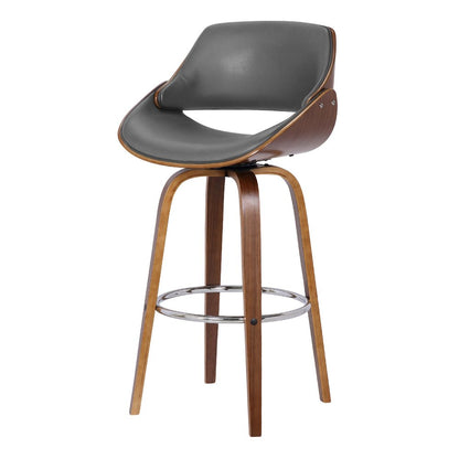 26" Gray And Brown Faux Leather And Fabric And Iron Low Back Counter Height Swivel Bar Chair HomeRoots