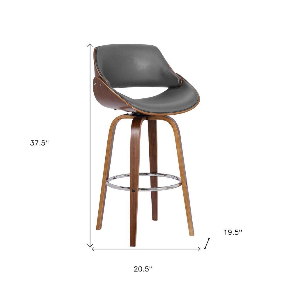 26" Gray And Brown Faux Leather And Fabric And Iron Low Back Counter Height Swivel Bar Chair HomeRoots
