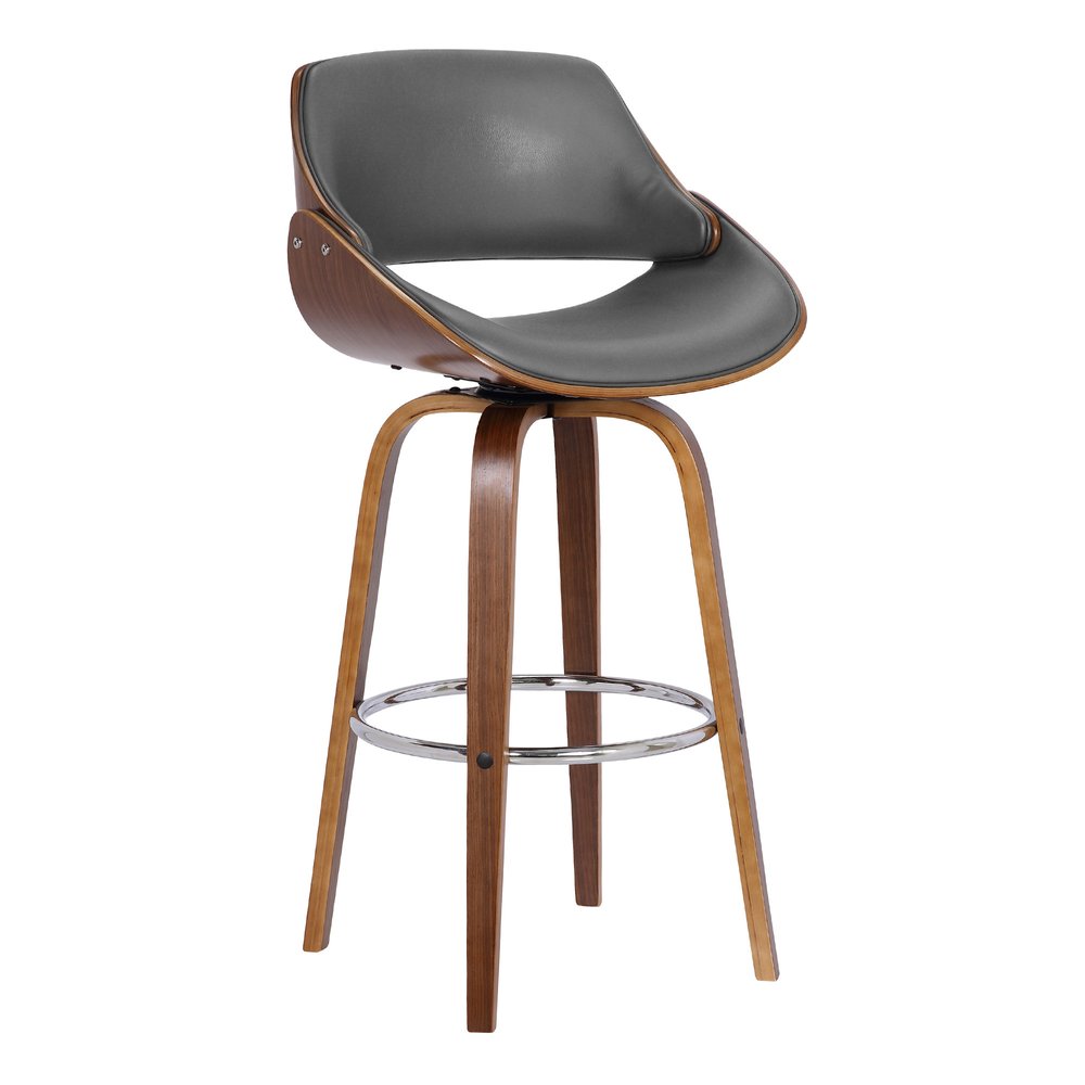 26" Gray And Brown Faux Leather And Fabric And Iron Low Back Counter Height Swivel Bar Chair HomeRoots