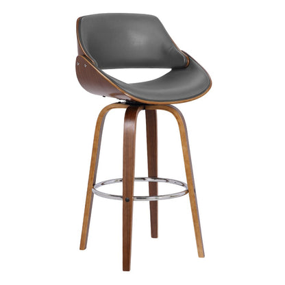 26" Gray And Brown Faux Leather And Fabric And Iron Low Back Counter Height Swivel Bar Chair HomeRoots