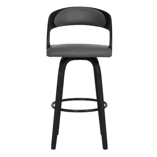 26" Gray And Black Faux Leather And Fabric And Iron Low Back Counter Height Swivel Bar Chair HomeRoots