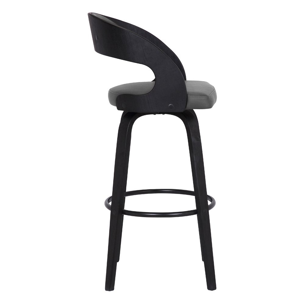26" Gray And Black Faux Leather And Fabric And Iron Low Back Counter Height Swivel Bar Chair HomeRoots