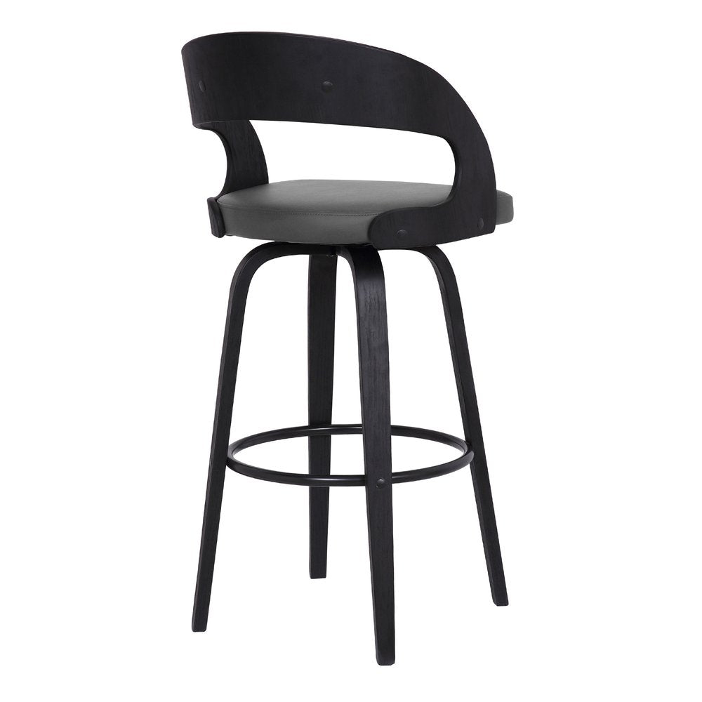 26" Gray And Black Faux Leather And Fabric And Iron Low Back Counter Height Swivel Bar Chair HomeRoots