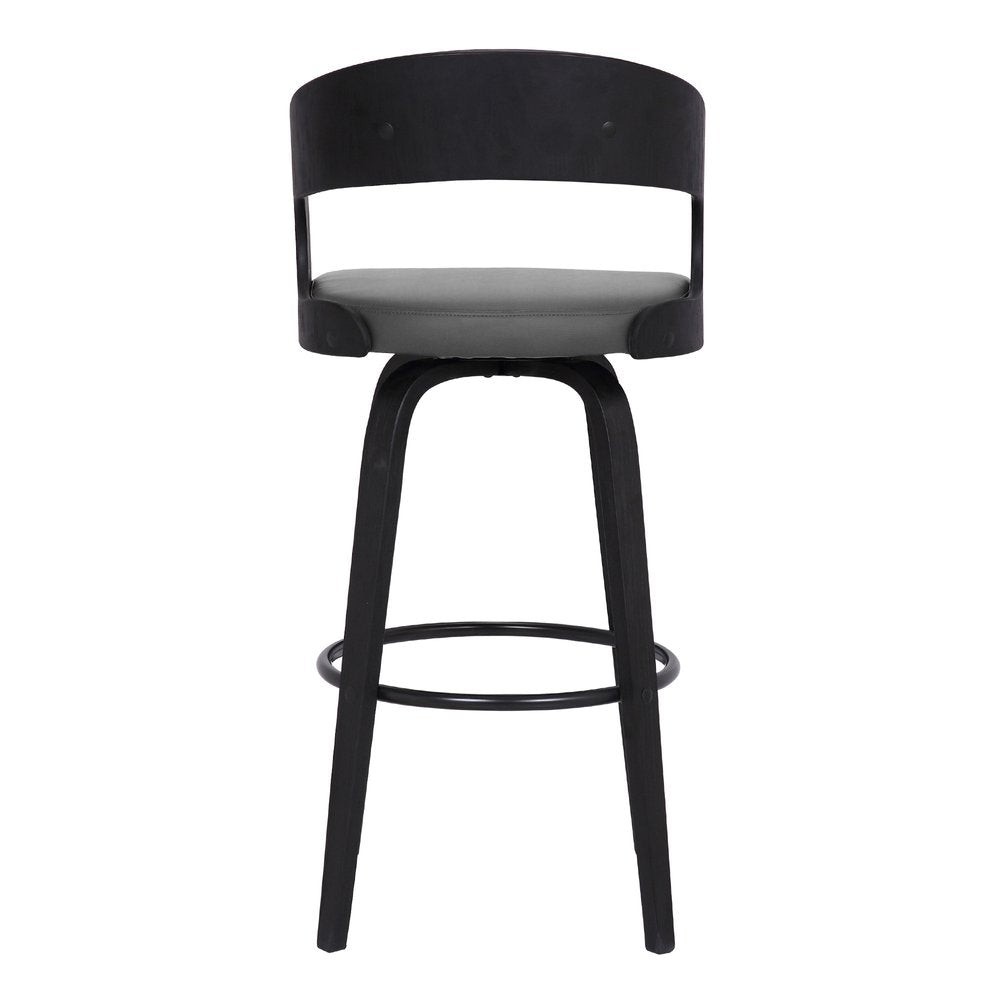 26" Gray And Black Faux Leather And Fabric And Iron Low Back Counter Height Swivel Bar Chair HomeRoots