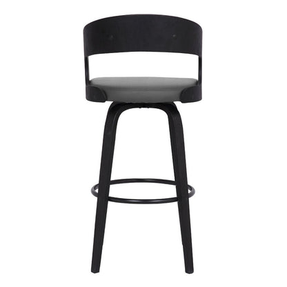 26" Gray And Black Faux Leather And Fabric And Iron Low Back Counter Height Swivel Bar Chair HomeRoots