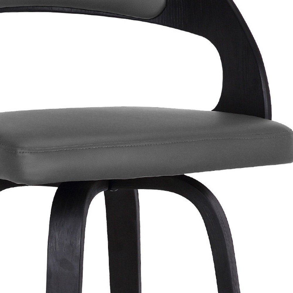 26" Gray And Black Faux Leather And Fabric And Iron Low Back Counter Height Swivel Bar Chair HomeRoots
