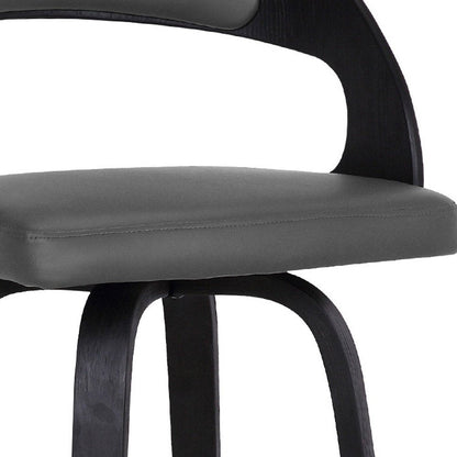 26" Gray And Black Faux Leather And Fabric And Iron Low Back Counter Height Swivel Bar Chair HomeRoots