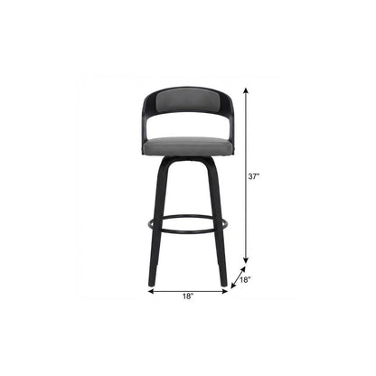 26" Gray And Black Faux Leather And Fabric And Iron Low Back Counter Height Swivel Bar Chair HomeRoots