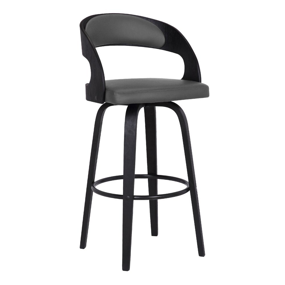 26" Gray And Black Faux Leather And Fabric And Iron Low Back Counter Height Swivel Bar Chair HomeRoots