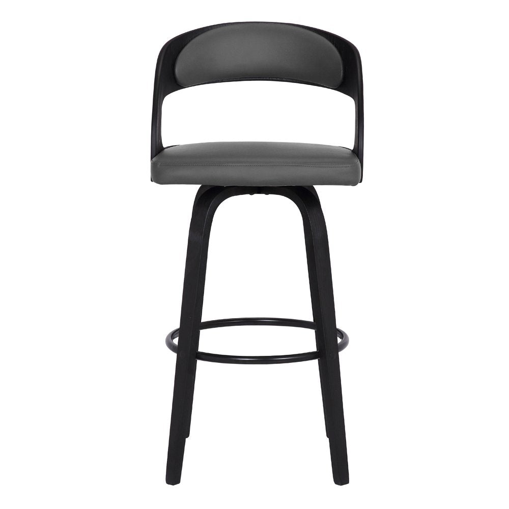 30" Gray And Black Fabric And Iron Low Back Bar Height Swivel Bar Chair HomeRoots