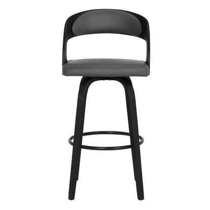 30" Gray And Black Fabric And Iron Low Back Bar Height Swivel Bar Chair HomeRoots