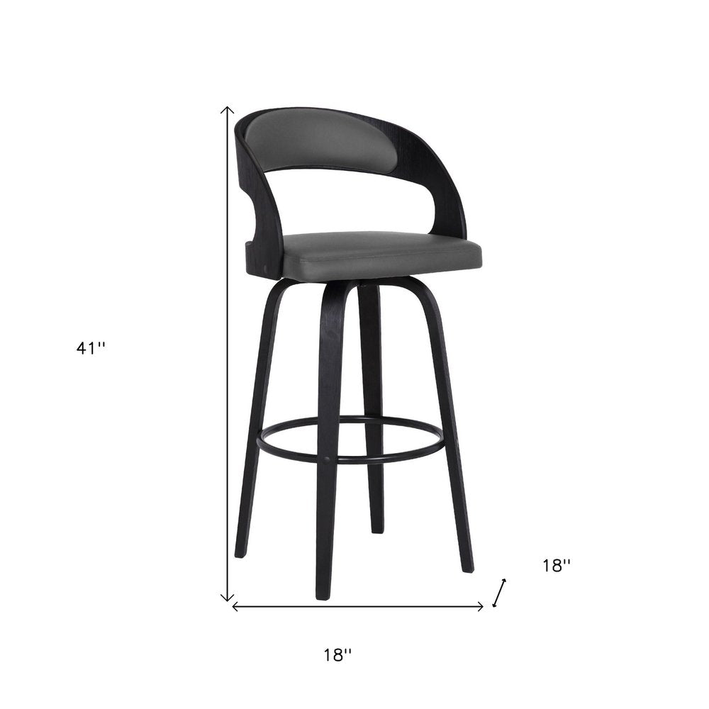 30" Gray And Black Fabric And Iron Low Back Bar Height Swivel Bar Chair HomeRoots