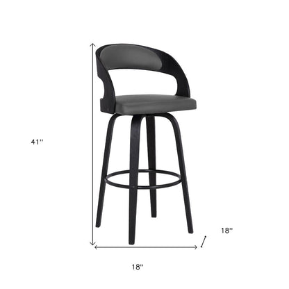 30" Gray And Black Fabric And Iron Low Back Bar Height Swivel Bar Chair HomeRoots