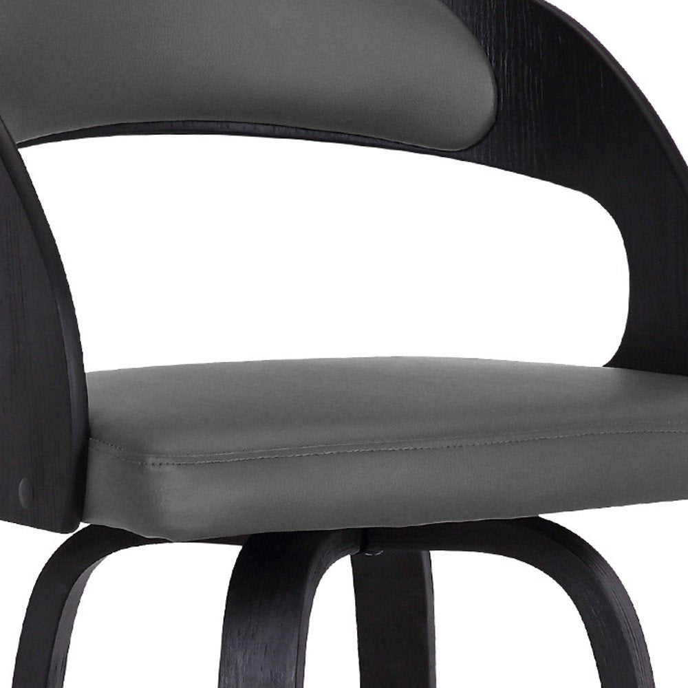 30" Gray And Black Fabric And Iron Low Back Bar Height Swivel Bar Chair HomeRoots