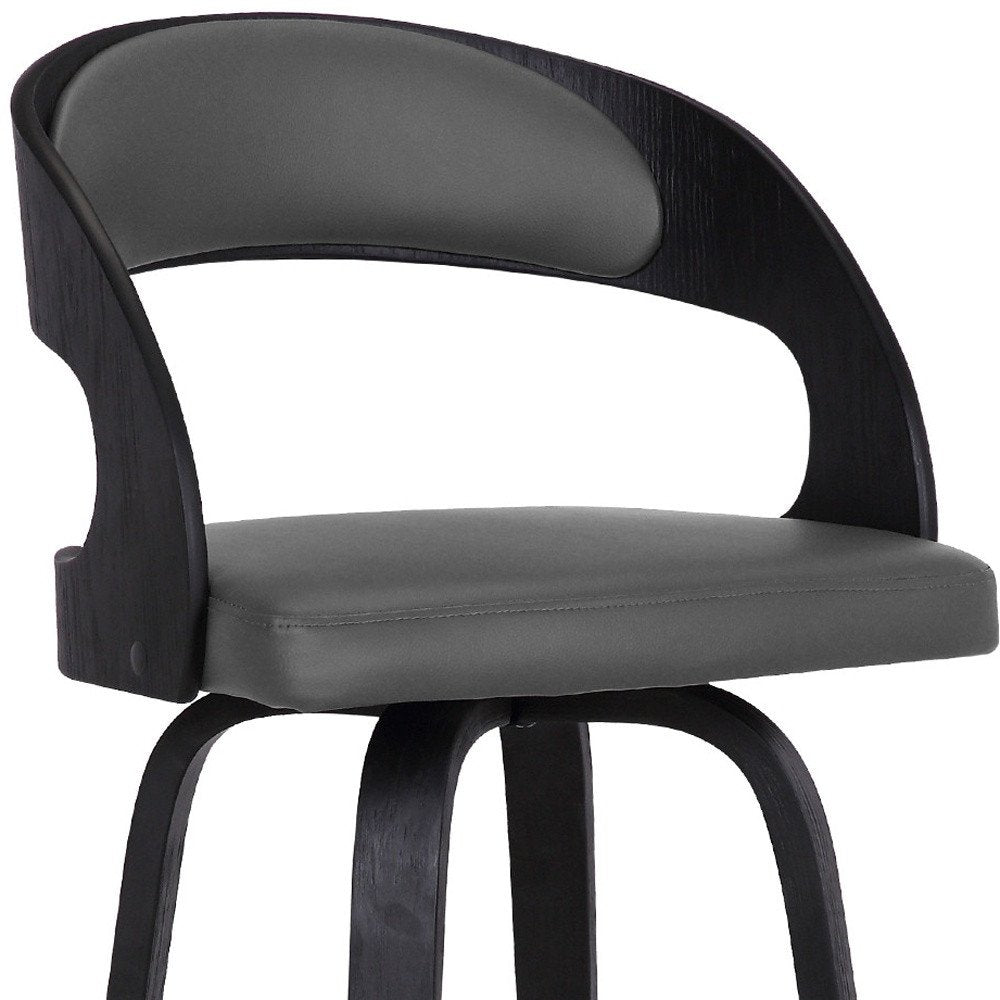 30" Gray And Black Fabric And Iron Low Back Bar Height Swivel Bar Chair HomeRoots