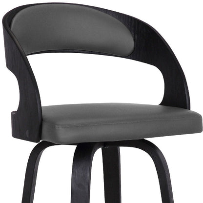30" Gray And Black Fabric And Iron Low Back Bar Height Swivel Bar Chair HomeRoots
