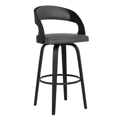 30" Gray And Black Fabric And Iron Low Back Bar Height Swivel Bar Chair HomeRoots