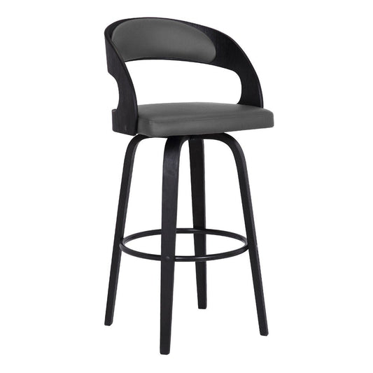 30" Gray And Black Fabric And Iron Low Back Bar Height Swivel Bar Chair HomeRoots