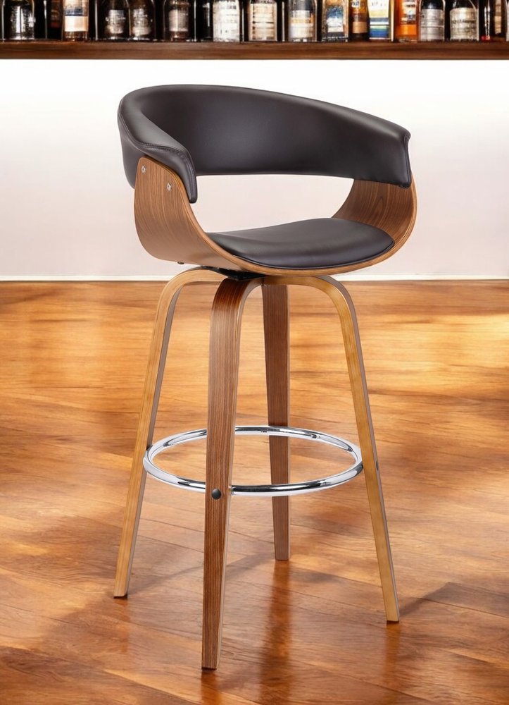 27" Brown Faux Leather And Iron Swivel Low Back Counter Height Bar Chair HomeRoots