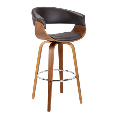 27" Brown Faux Leather And Fabric And Iron Low Back Counter Height Swivel Bar Chair HomeRoots