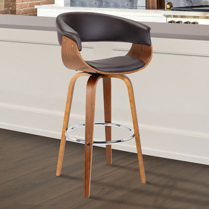 27" Brown Faux Leather And Fabric And Iron Low Back Counter Height Swivel Bar Chair HomeRoots