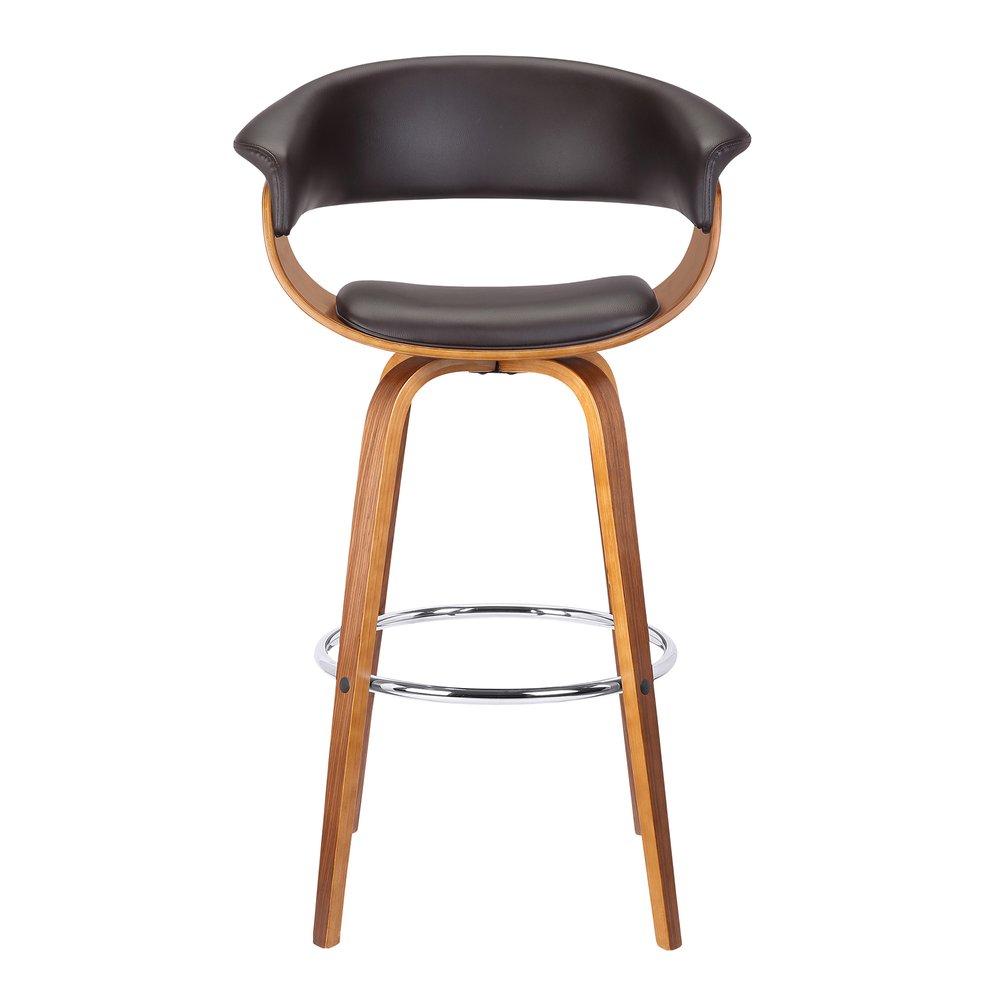 27" Brown Faux Leather And Fabric And Iron Low Back Counter Height Swivel Bar Chair HomeRoots