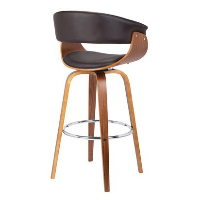 27" Brown Faux Leather And Fabric And Iron Low Back Counter Height Swivel Bar Chair HomeRoots