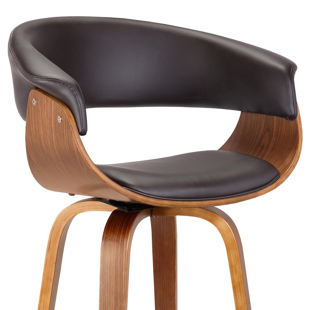 27" Brown Faux Leather And Fabric And Iron Low Back Counter Height Swivel Bar Chair HomeRoots