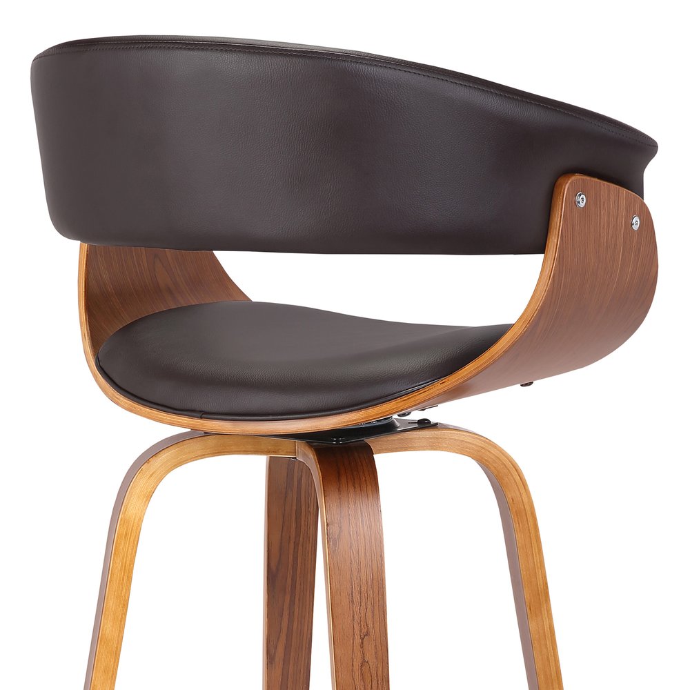 27" Brown Faux Leather And Fabric And Iron Low Back Counter Height Swivel Bar Chair HomeRoots