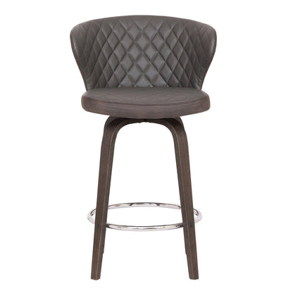 26" Brown Faux Leather And Fabric And Iron Low Back Counter Height Swivel Bar Chair HomeRoots