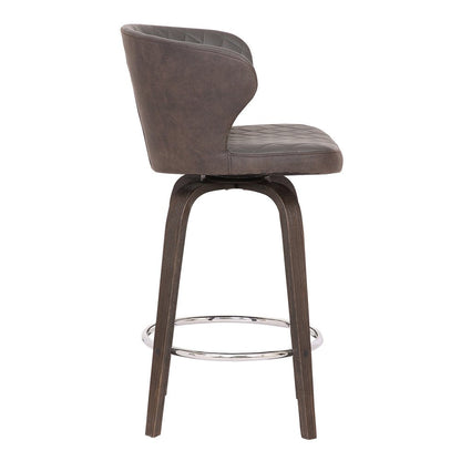 26" Brown Faux Leather And Fabric And Iron Low Back Counter Height Swivel Bar Chair HomeRoots