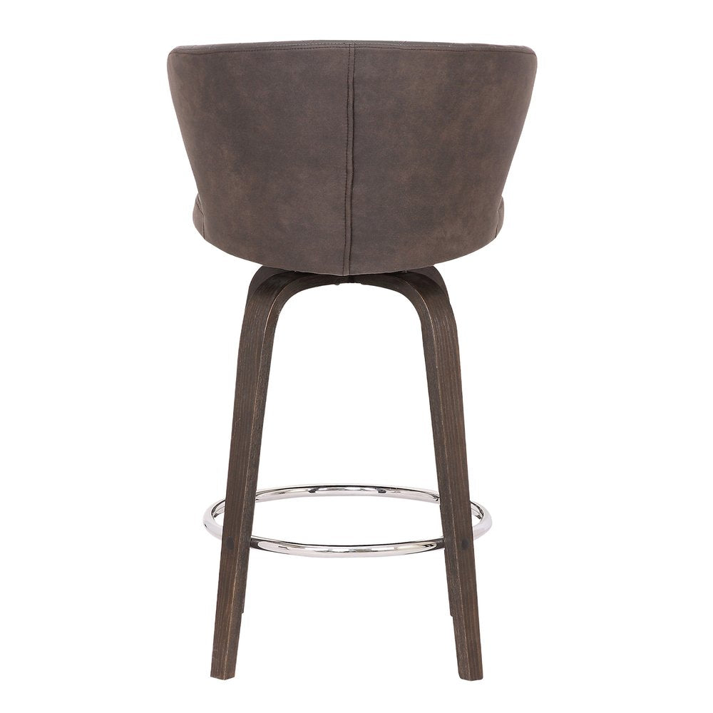 26" Brown Faux Leather And Fabric And Iron Low Back Counter Height Swivel Bar Chair HomeRoots