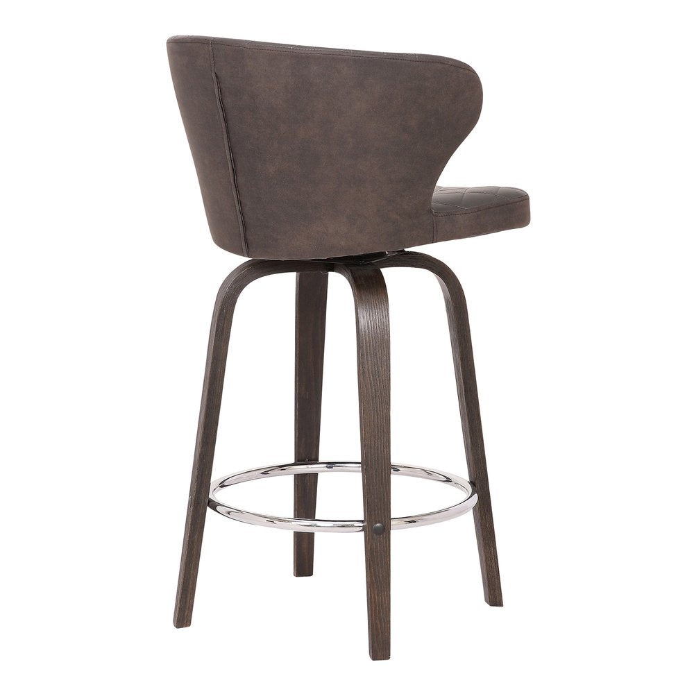 26" Brown Faux Leather And Fabric And Iron Low Back Counter Height Swivel Bar Chair HomeRoots