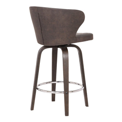 26" Brown Faux Leather And Fabric And Iron Low Back Counter Height Swivel Bar Chair HomeRoots