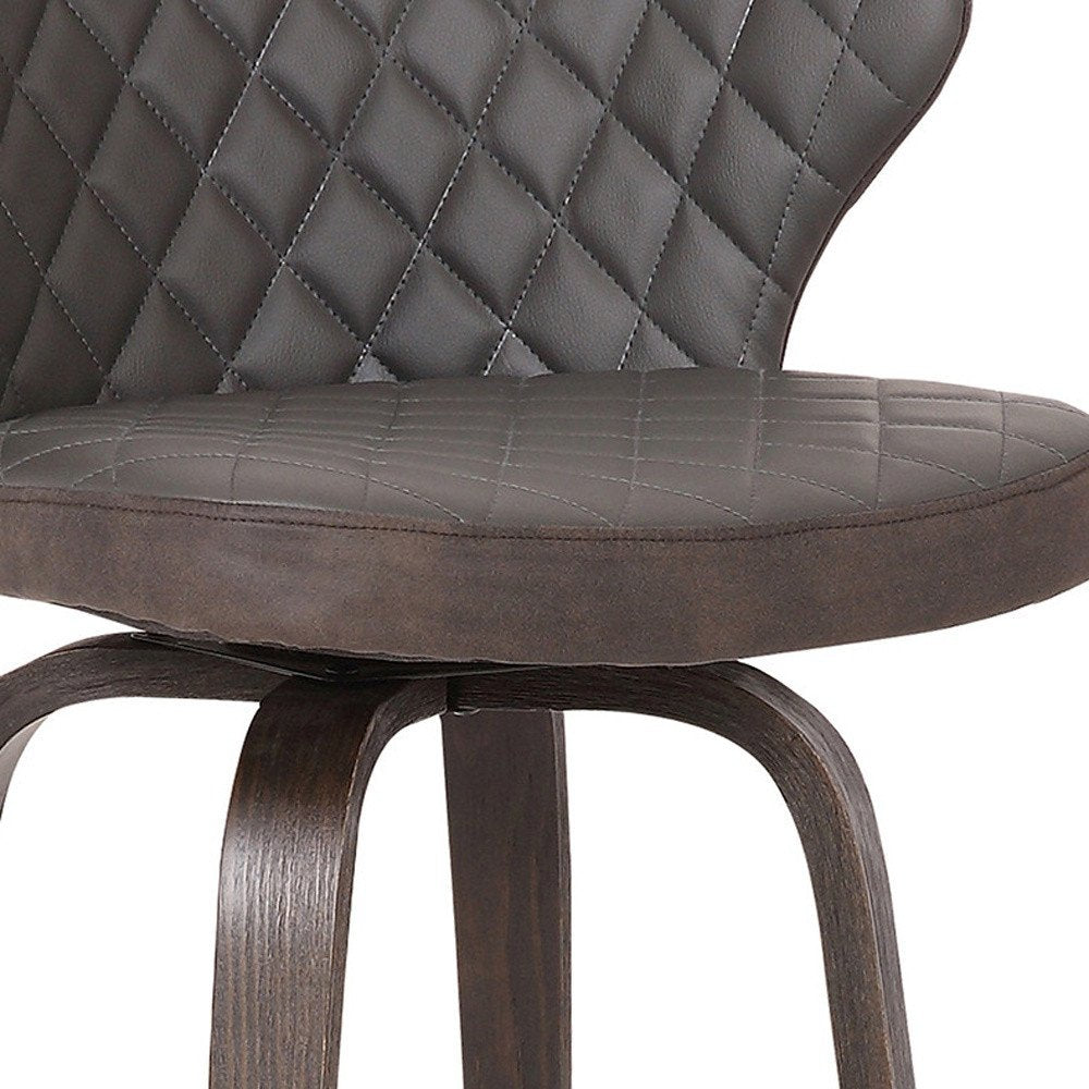 26" Brown Faux Leather And Fabric And Iron Low Back Counter Height Swivel Bar Chair HomeRoots