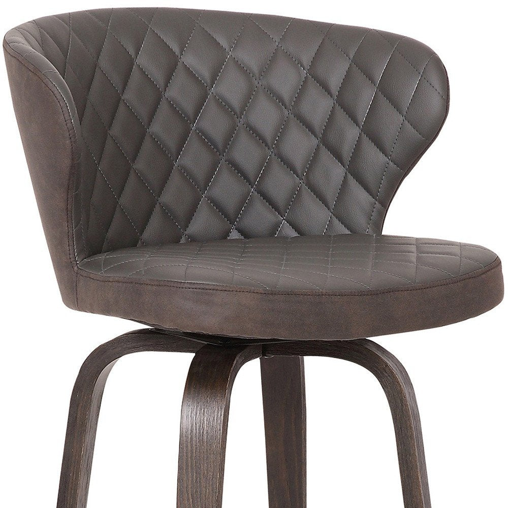 26" Brown Faux Leather And Fabric And Iron Low Back Counter Height Swivel Bar Chair HomeRoots