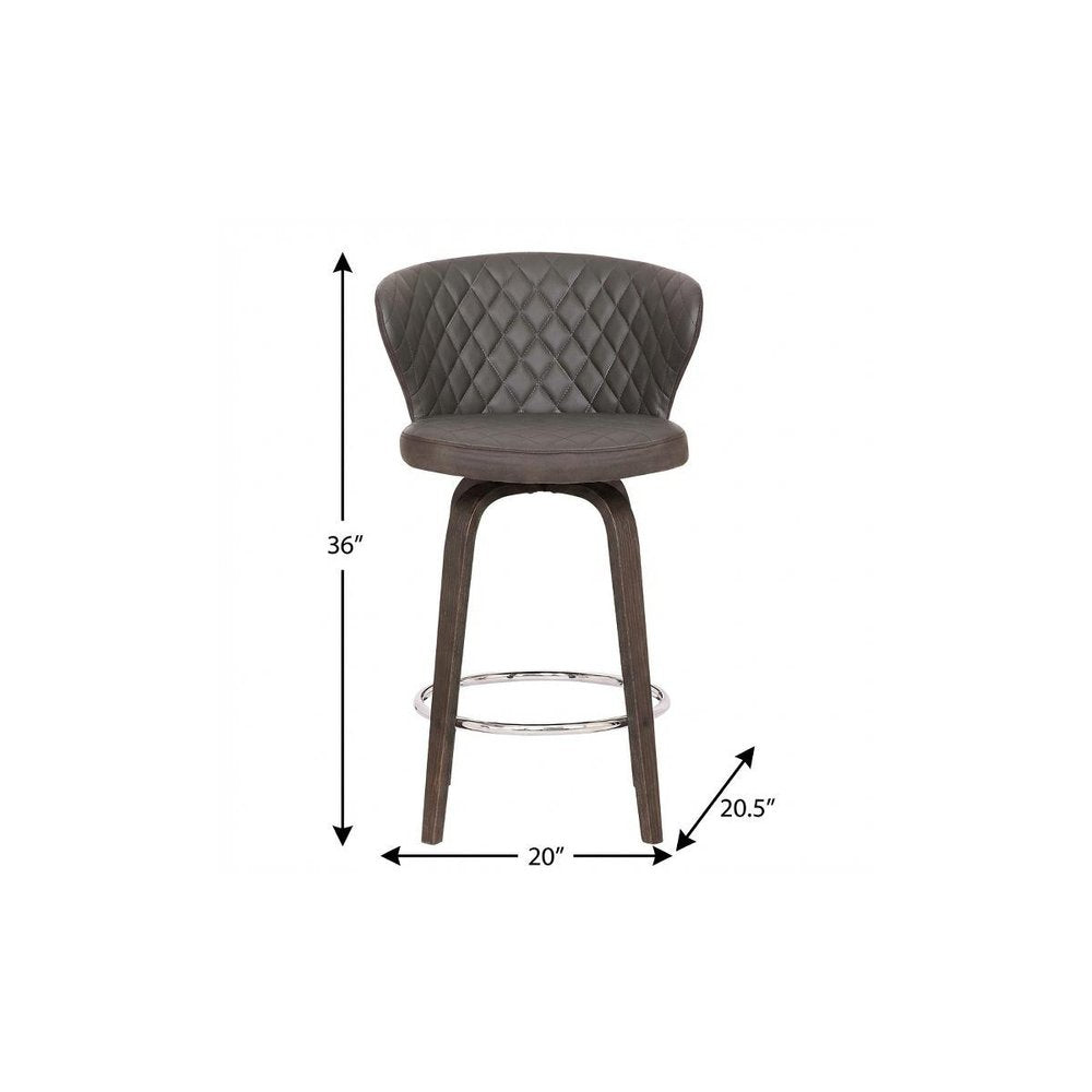 26" Brown Faux Leather And Fabric And Iron Low Back Counter Height Swivel Bar Chair HomeRoots