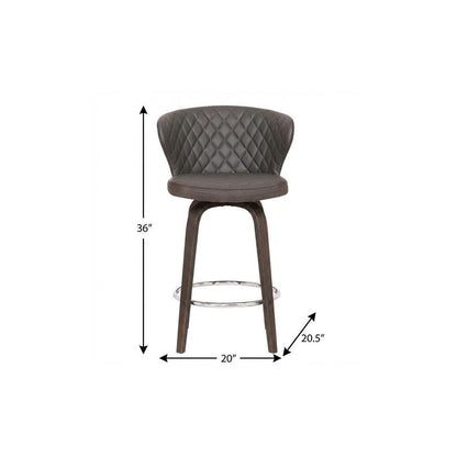 26" Brown Faux Leather And Fabric And Iron Low Back Counter Height Swivel Bar Chair HomeRoots