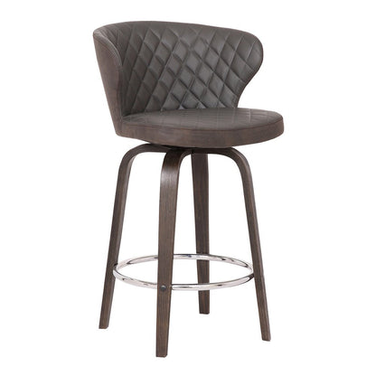 26" Brown Faux Leather And Fabric And Iron Low Back Counter Height Swivel Bar Chair HomeRoots