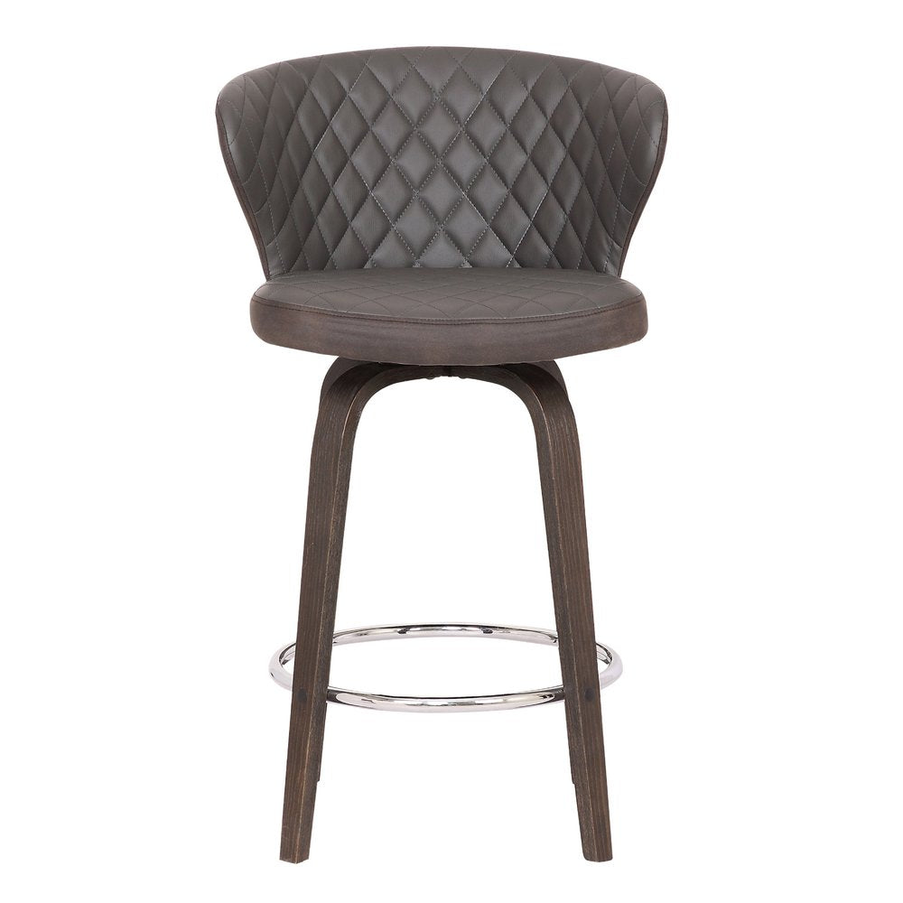 30" Brown Faux Leather And Fabric And Iron Low Back Bar Height Swivel Bar Chair HomeRoots
