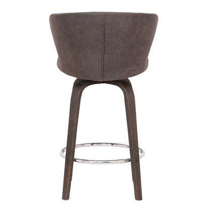 30" Brown Faux Leather And Fabric And Iron Low Back Bar Height Swivel Bar Chair HomeRoots