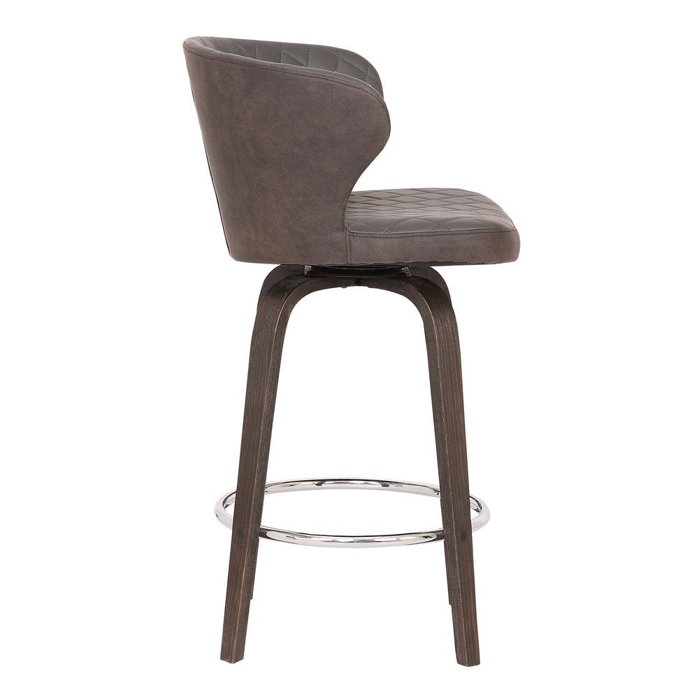 30" Brown Faux Leather And Fabric And Iron Low Back Bar Height Swivel Bar Chair HomeRoots